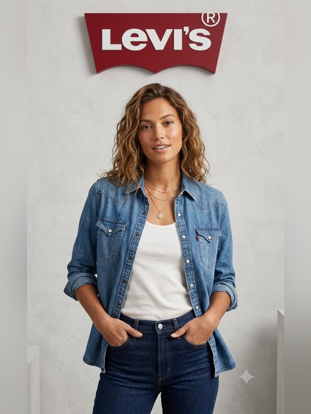 Levi's Vintage-Style Denim Western Shirt - Blue Ptp 18"